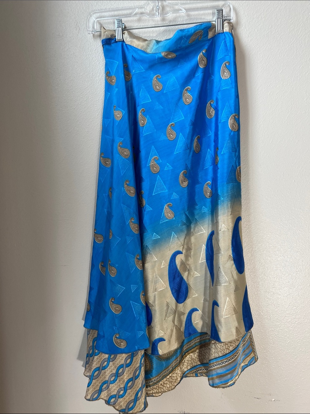 Source Unknown Blue and Gold Paisley Midi Skirt